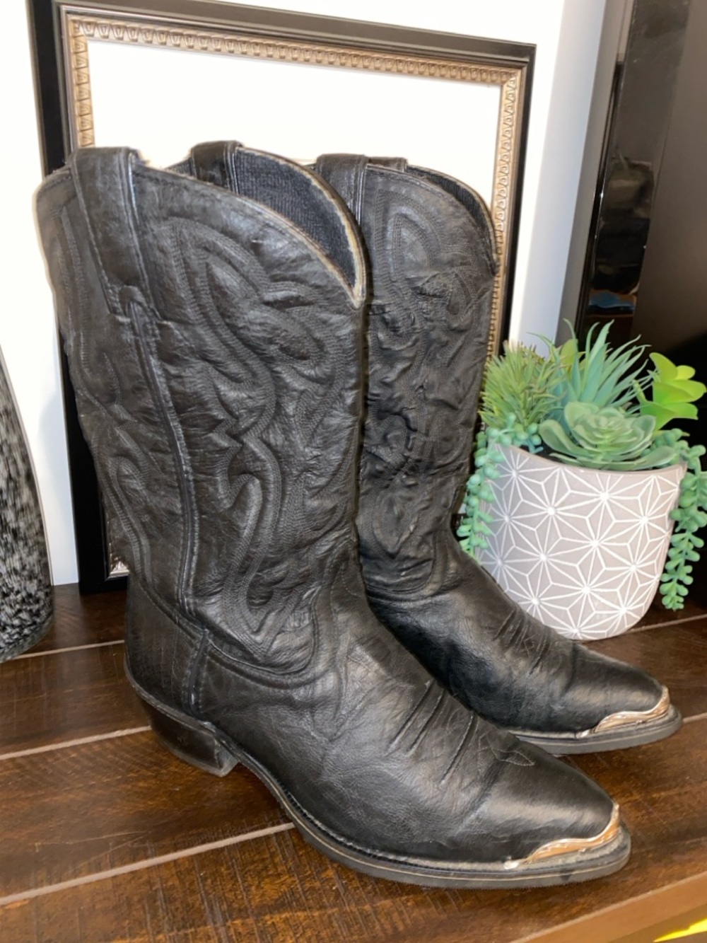 Vintage Texas All American Brand Mens Cowboy Boots Size 9.5 EE Wide Made In USA